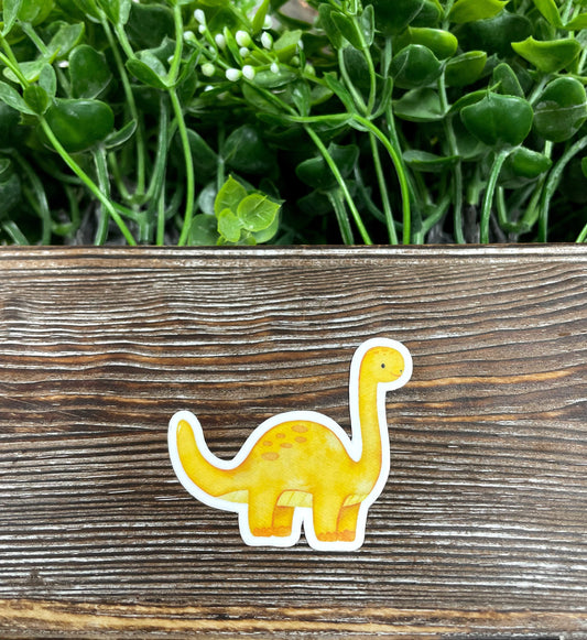 Watercolor Yellow Dinosaur, Die Cut Sticker, Long Neck Dino,  Graphic