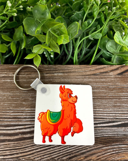 Llama w/ Saddle, MDF Square Keychain, , Boho Fun, Country Western