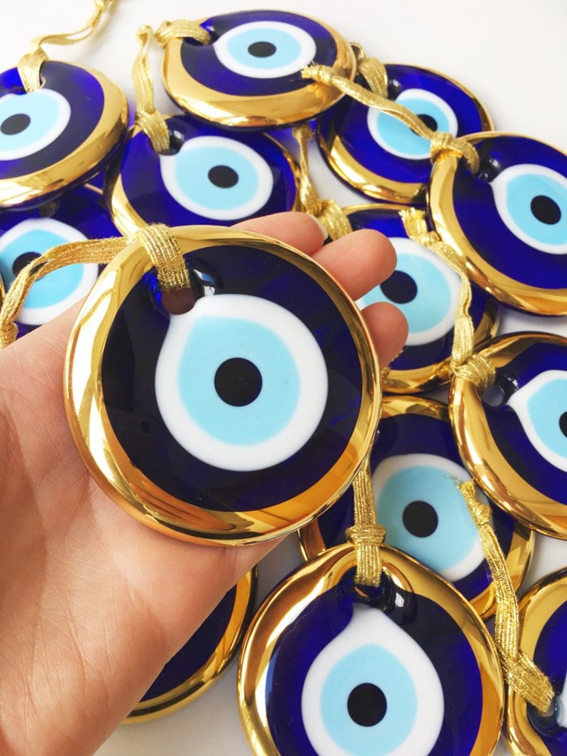 7cm Gold Glass Handmade Evil Eye Bead, Gold Evil Eye Charm