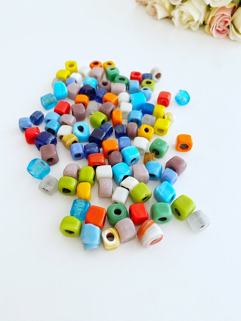 Handmade Murano Glass Beads, Glass Cube Beads, Assorted Glass Beads