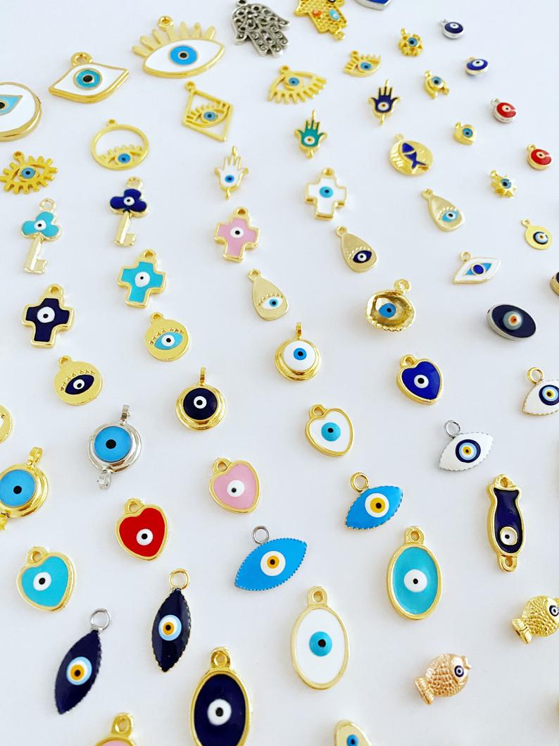 Evil Eye Charm, Brass Evil Eye Bead, Evil Eye Jewelry Supply