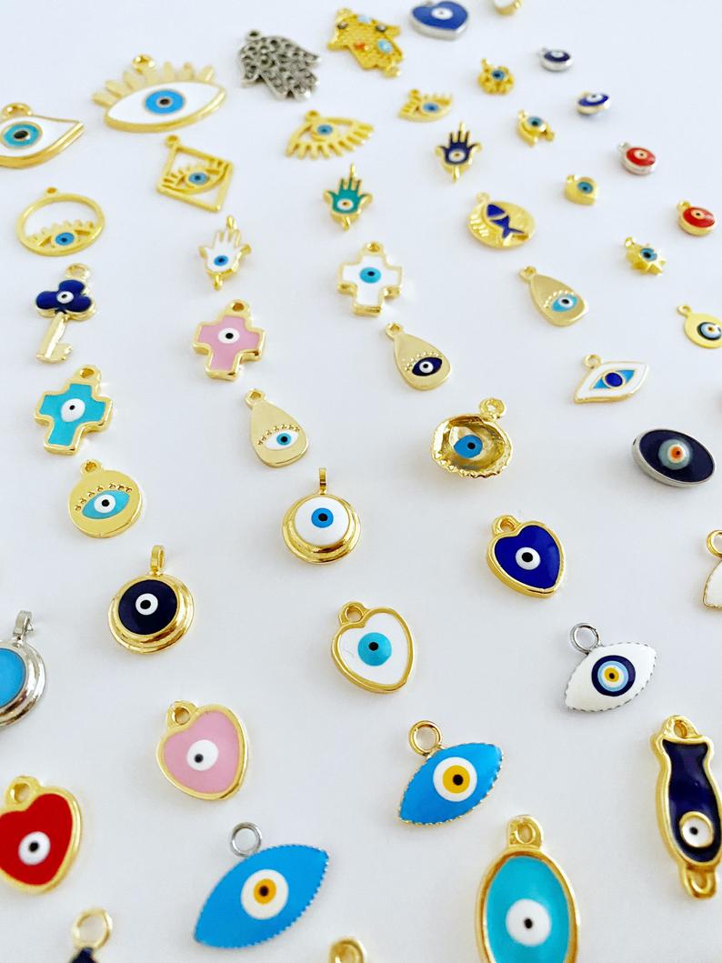 Evil Eye Charm, Brass Evil Eye Bead, Evil Eye Jewelry Supply