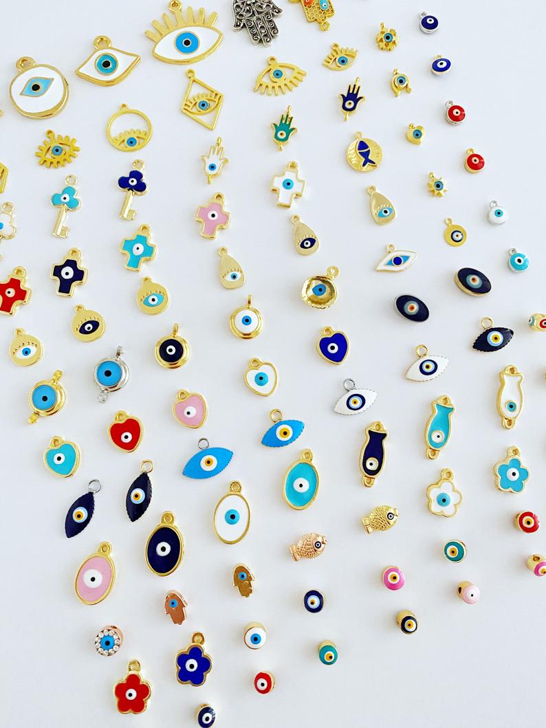 Evil Eye Charm, Brass Evil Eye Bead, Evil Eye Jewelry Supply
