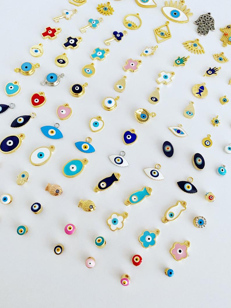Evil Eye Charm, Brass Evil Eye Bead, Evil Eye Jewelry Supply