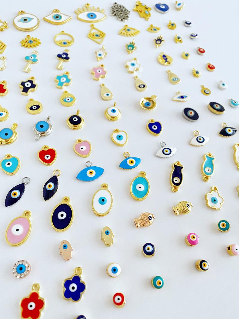 Evil Eye Charm, Brass Evil Eye Bead, Evil Eye Jewelry Supply