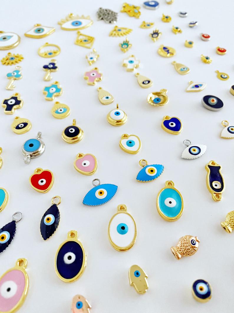 Evil Eye Charm, Brass Evil Eye Bead, Evil Eye Jewelry Supply