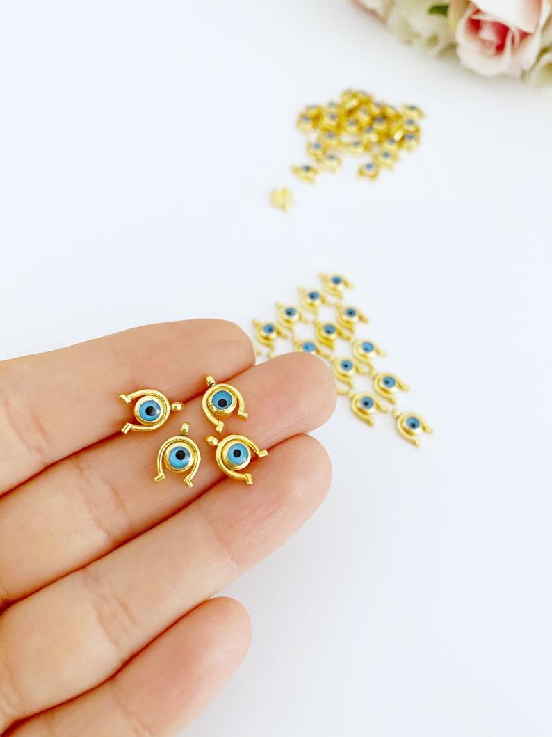 5 pcs Gold Mini Evil Eye Charm, Mini Evil Eye Pendant, Heart Star