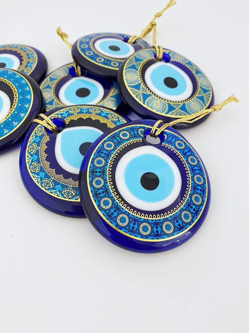 Handmade Glass Evil Eye Bead, Patterned Evil Eye Bead, Evil Eye Decor,