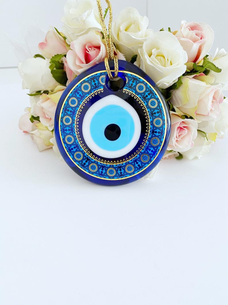Handmade Glass Evil Eye Bead, Patterned Evil Eye Bead, Evil Eye Decor,