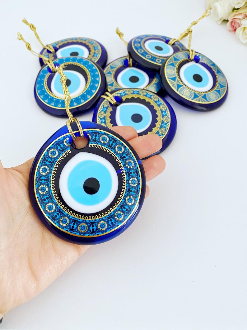 Handmade Glass Evil Eye Bead, Patterned Evil Eye Bead, Evil Eye Decor,