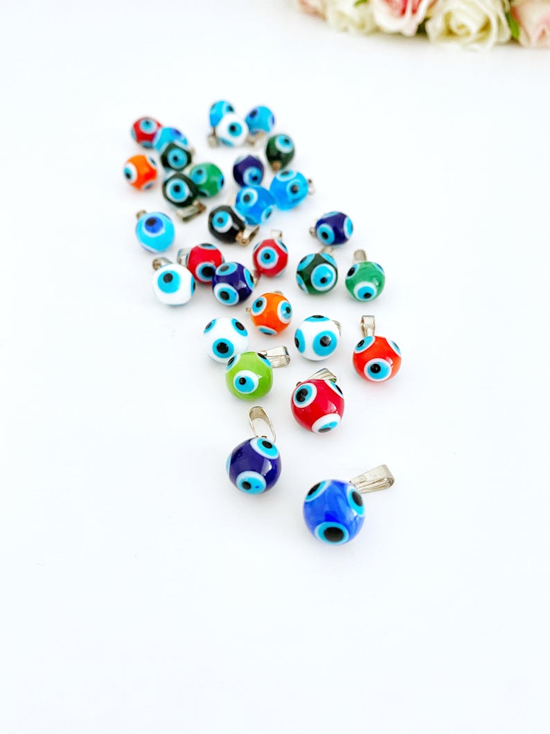 Murano Glass Evil Eye Pendant, 3 pcs, Evil Eye Bead Charm, Turkish