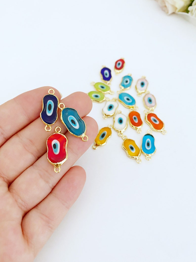 Red Evil Eye Murano Bead, Handmade Glass Evil Eye Connector, Gold