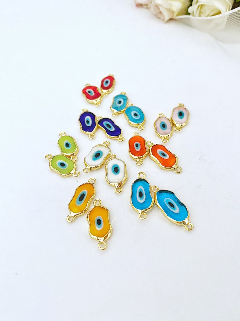 Red Evil Eye Murano Bead, Handmade Glass Evil Eye Connector, Gold