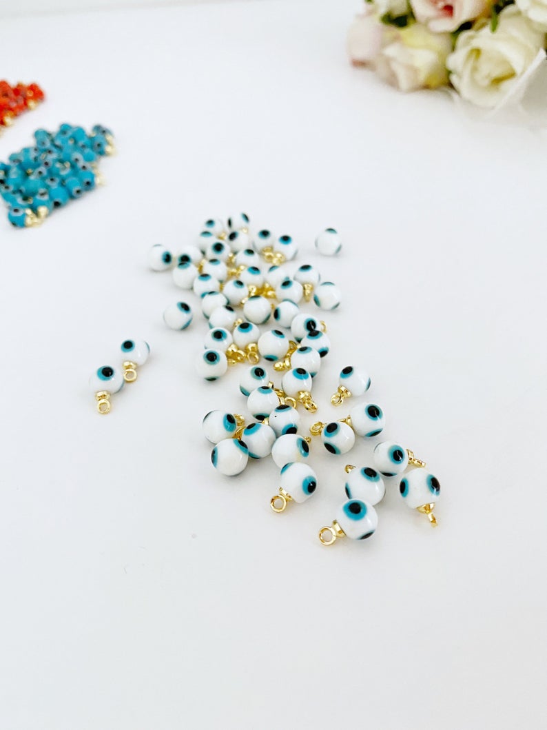 1 to 5 pcs, Tiny Glass Evil Eye Beads, Evil Eye Jewelry DIY Supply,