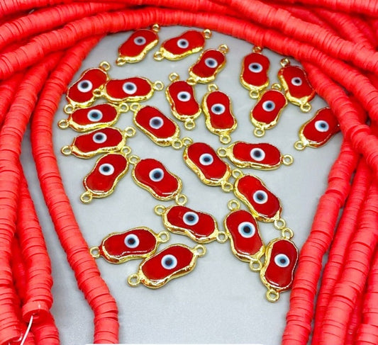 Red Evil Eye Murano Bead, Handmade Glass Evil Eye Connector, Gold
