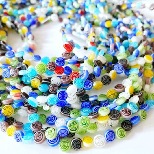 Handmade Flat Round Millefiori Beads, 6mm Beads with 60 pcs, Circular
