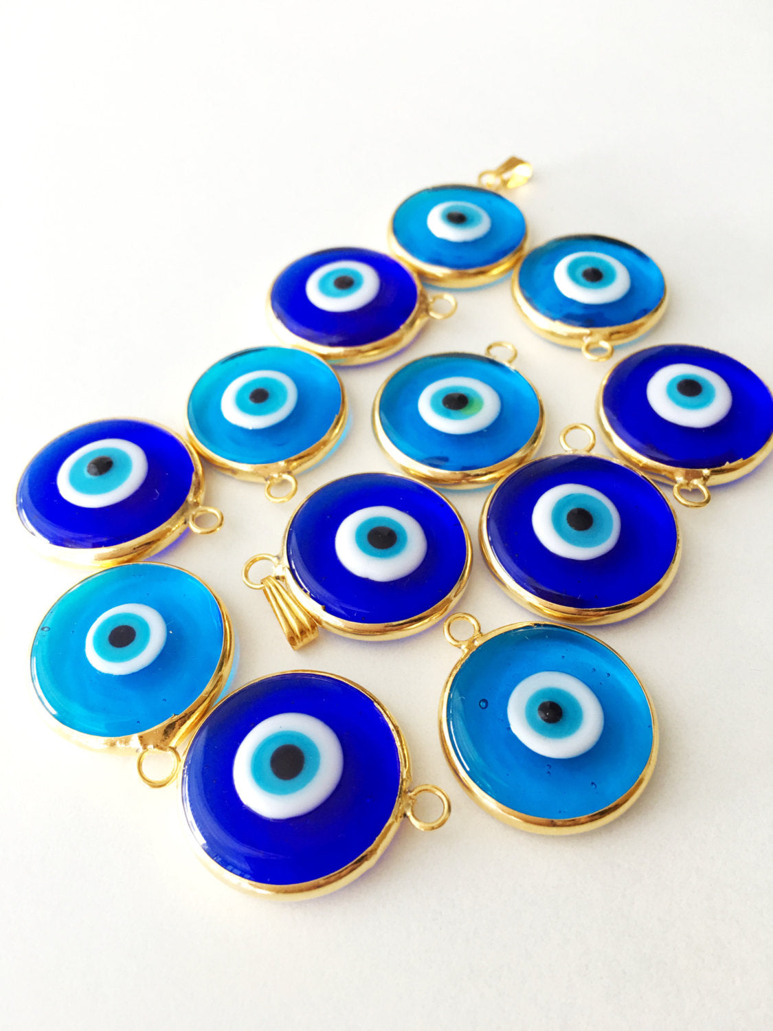 2pcs gold plated evil eye pendants, 22mm turkish handmade evil eye