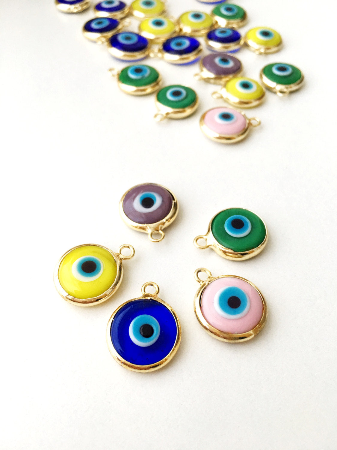 2pcs gold plated evil eye pendants, 12mm evil eye charms, glass evil