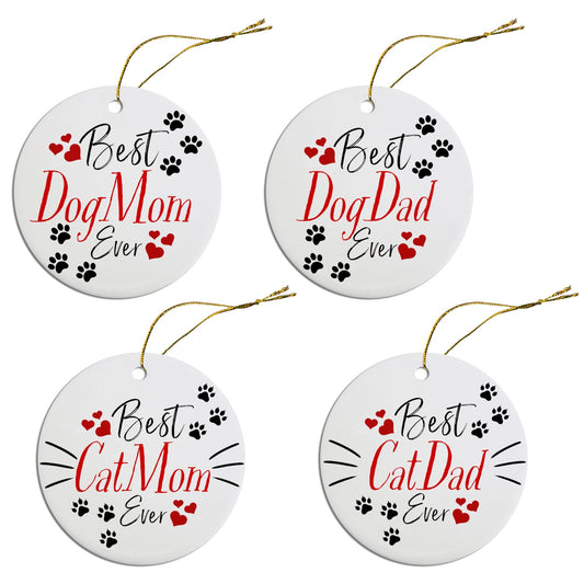 Holiday Fun Christmas Ornaments "Best Dog Mom Ever, Best Cat Mom Ever,
