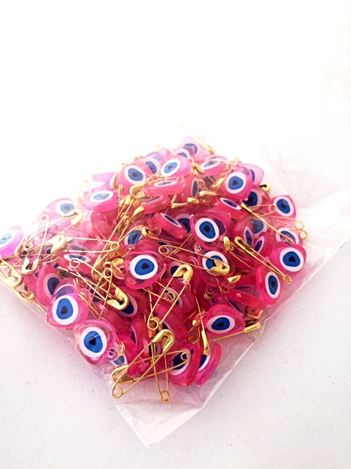 50% SALE - 100 pcs evil eye safety pins - evil eye beaded safety pins