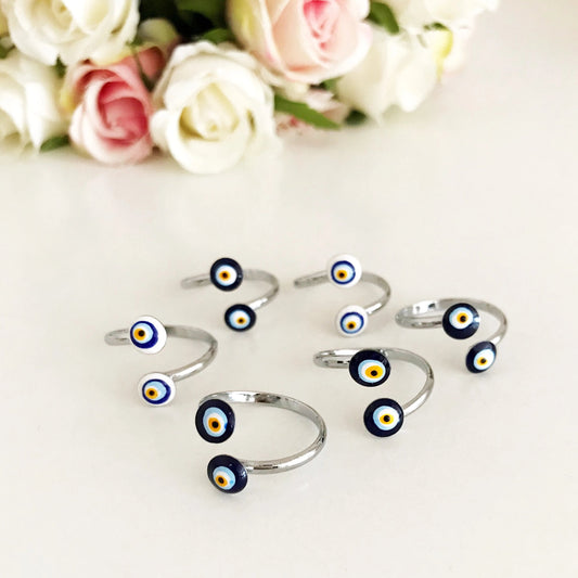 Adjustable Silver Evil Eye Ring
