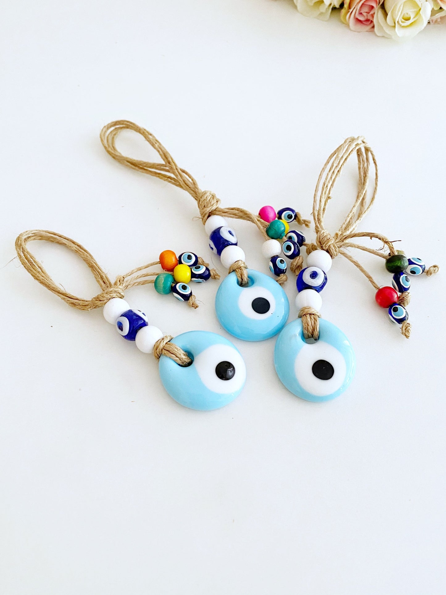 Lucky Evil Eye Bead, Evil Eye Car Rear Mirror Charm, White Evil Eye