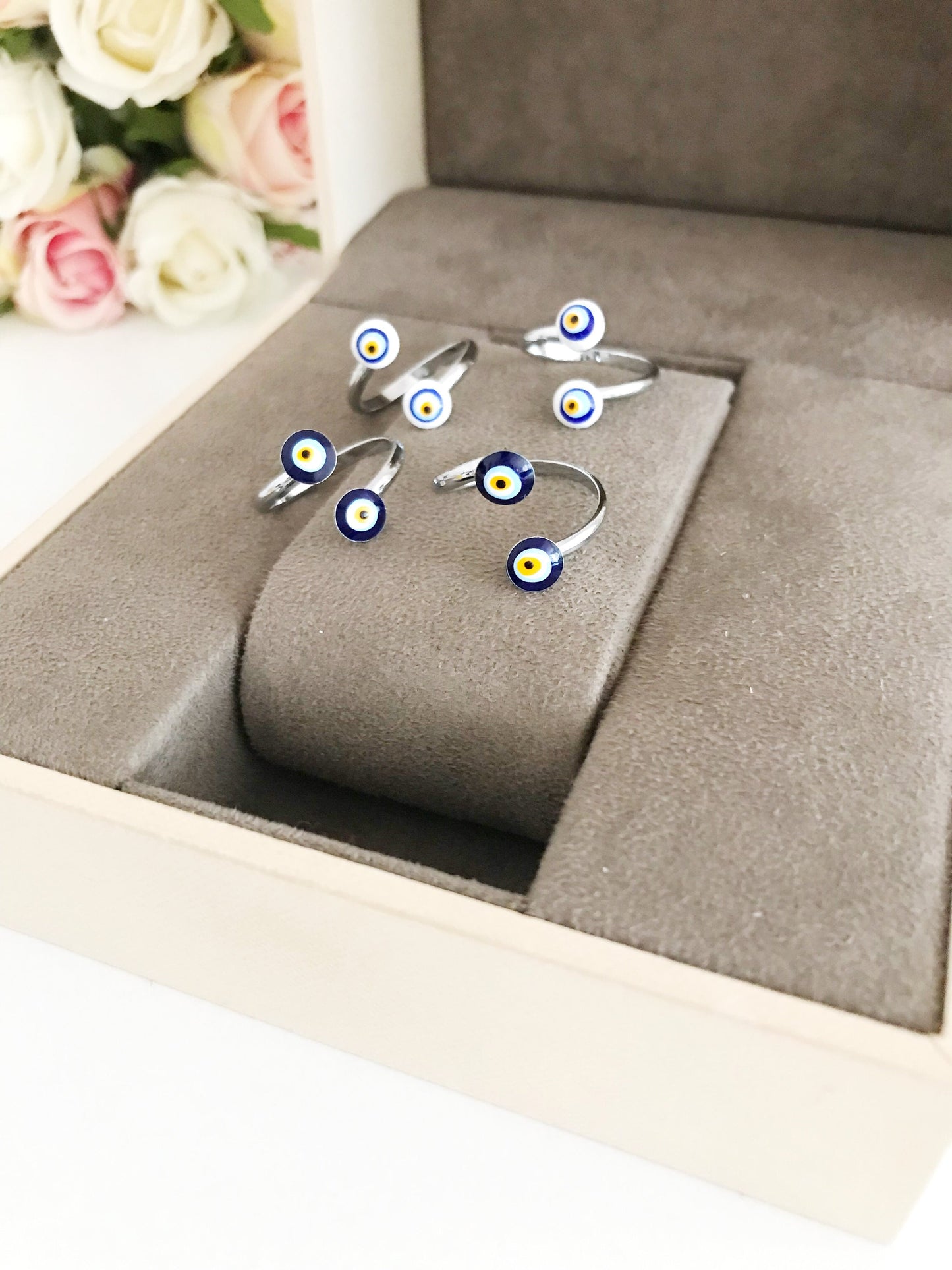 Adjustable Silver Evil Eye Ring