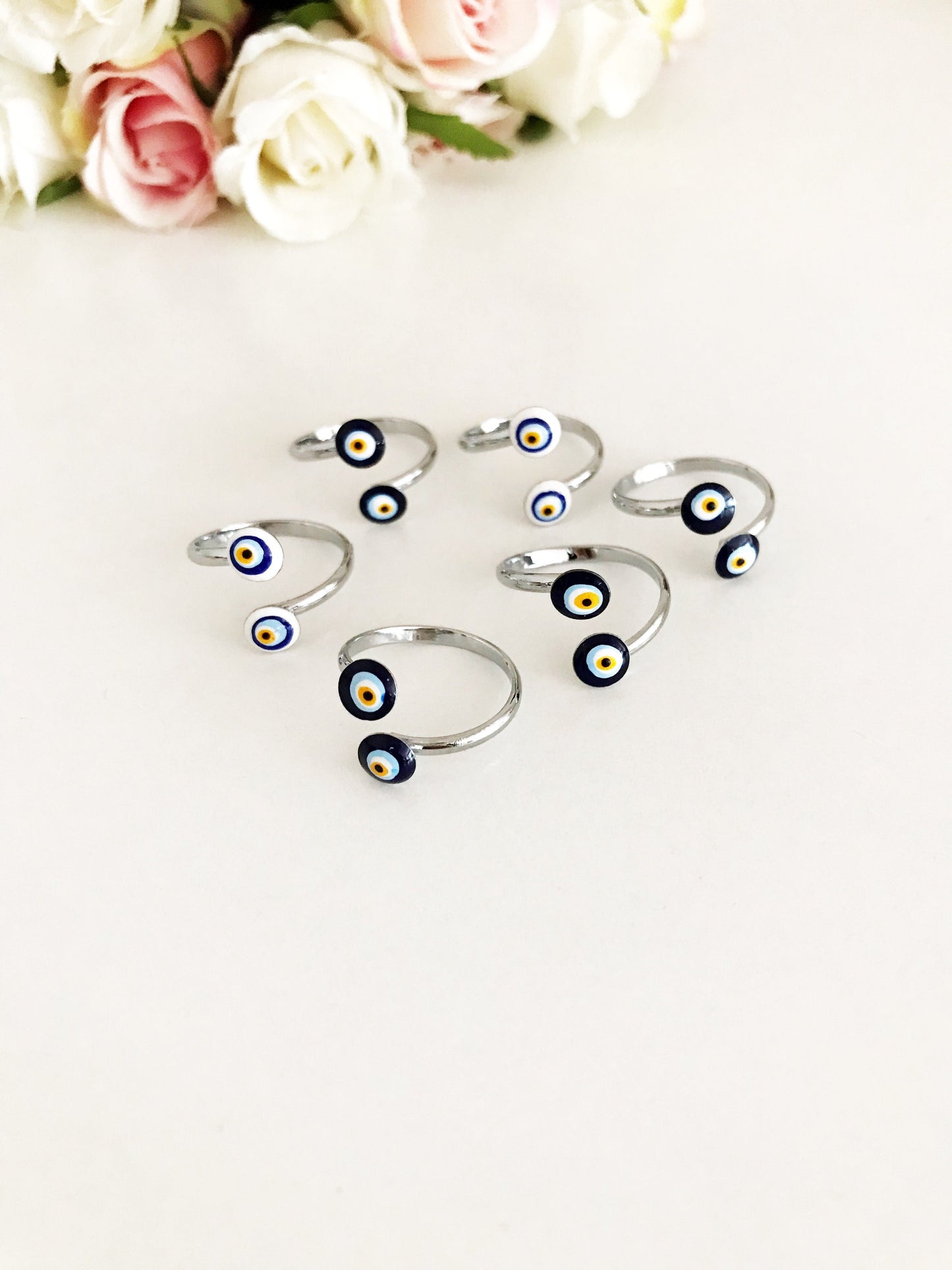 Adjustable Silver Evil Eye Ring