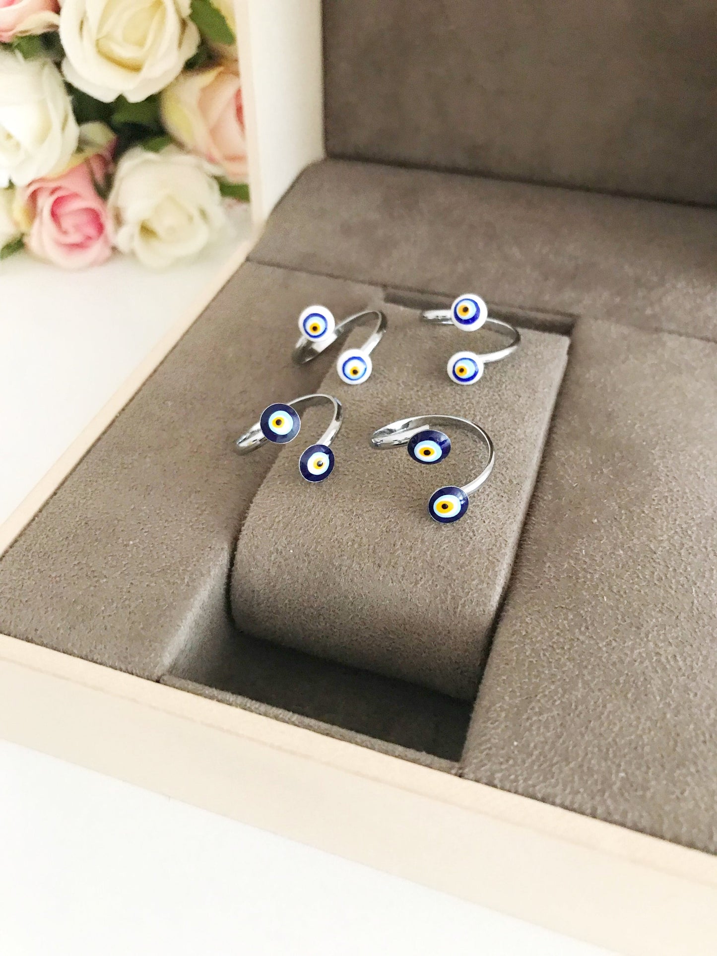 Adjustable Silver Evil Eye Ring
