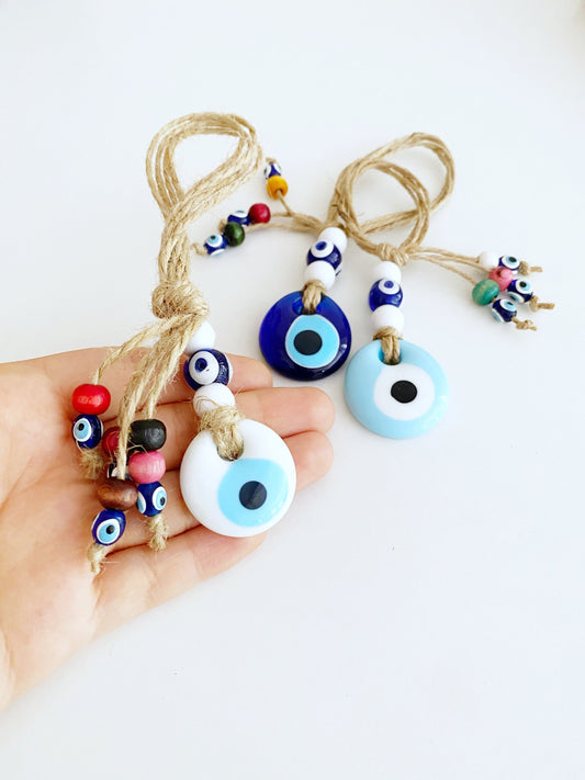 Lucky Evil Eye Bead, Evil Eye Car Rear Mirror Charm, White Evil Eye