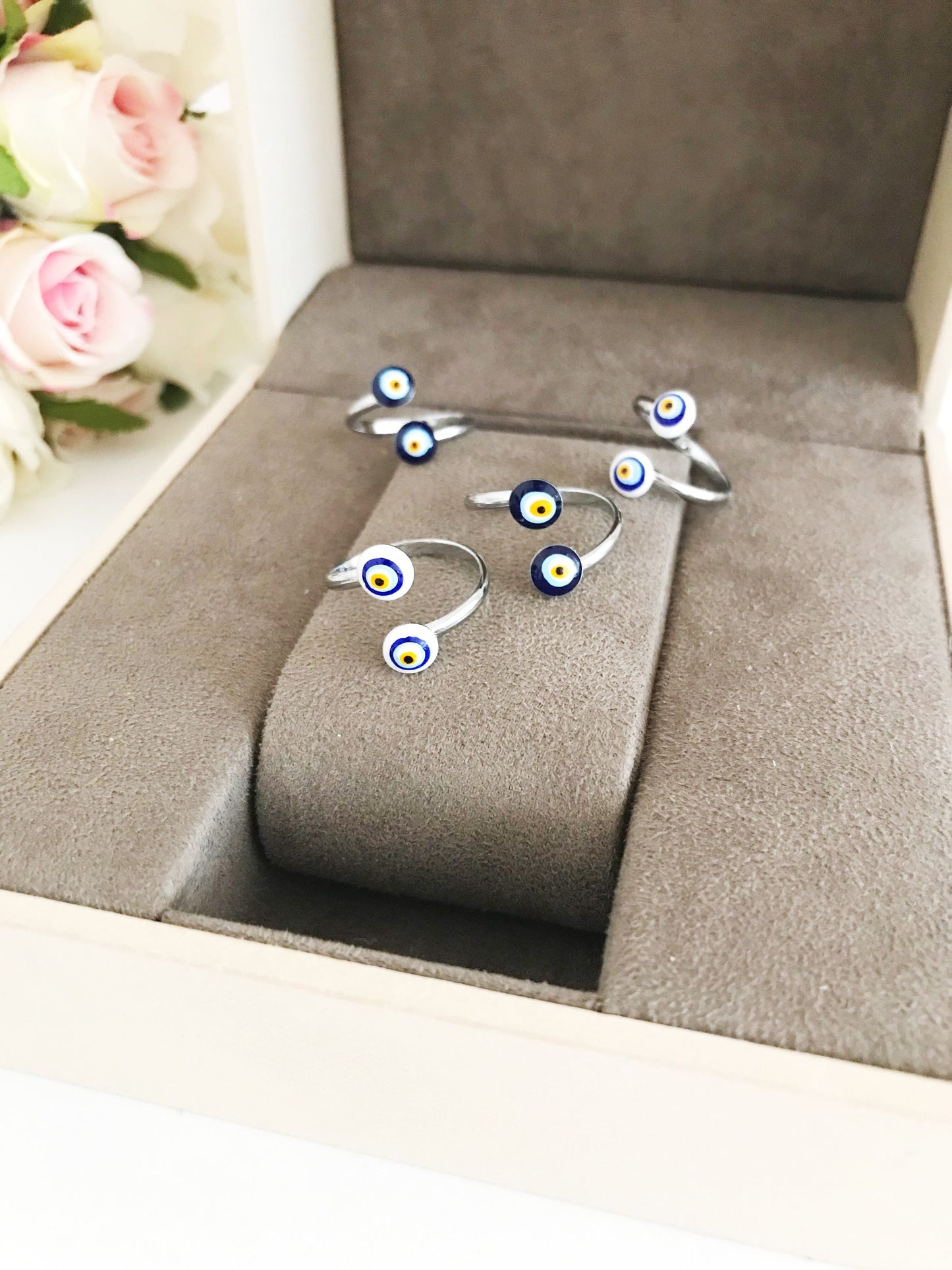 Adjustable Silver Evil Eye Ring