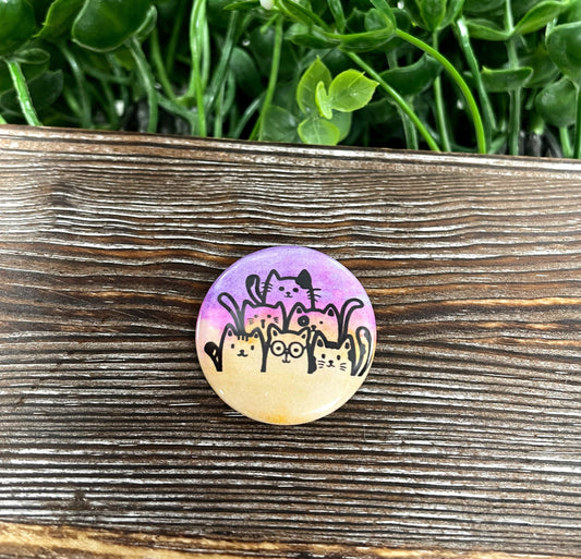 Adorable Cat Silhouettes, Graphic Art Button / Pin or Magnet 1.25” ,