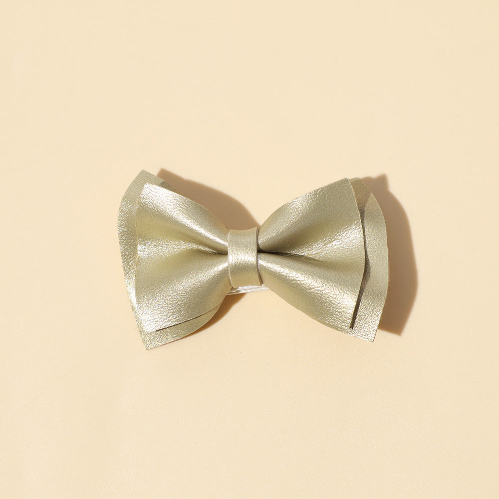 Girls Plain Solid Color Bow Tie Hair Clips Handmade Cloth Accessory